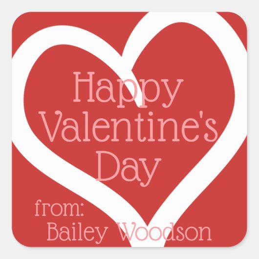 手パーソナライズされた引きハートバレンタイン スクエアシール (正面)