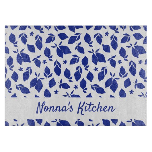 手パーソナライズされた引きブルーイタリアンレモン カッティングボード (正面)