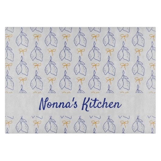 手パーソナライズされた引きブルーイタリアンレモン カッティングボード (正面)