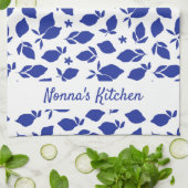 手パーソナライズされた引きブルーイタリアンレモン キッチンタオル (折り畳み)