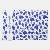 手パーソナライズされた引きブルーイタリアンレモン キッチンタオル (横)