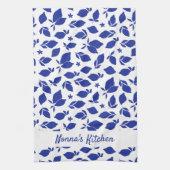 手パーソナライズされた引きブルーイタリアンレモン キッチンタオル (縦)