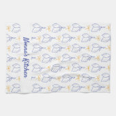 手パーソナライズされた引きブルーイタリアンレモン キッチンタオル (横)