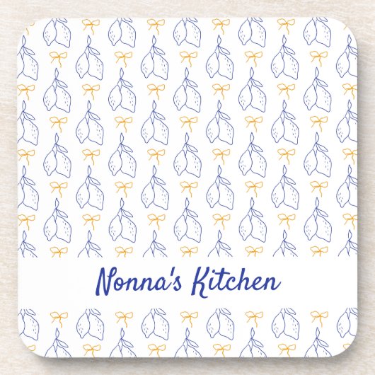 手パーソナライズされた引きブルーイタリアンレモン コースター (正面)