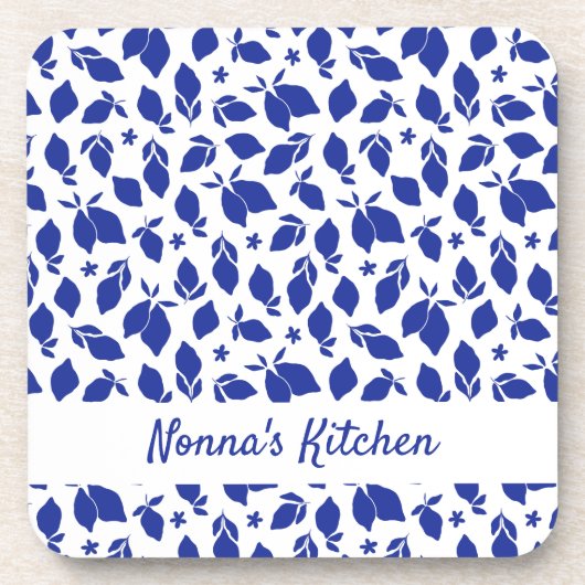 手パーソナライズされた引きブルーイタリアンレモン コースター (正面)