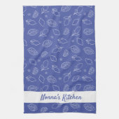 手パーソナライズされた引きレイタリアンモンブルー キッチンタオル (縦)