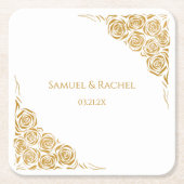 手パーソナライズされた引き金のバラ結婚ズ スクエアペーパーコースター (正面)