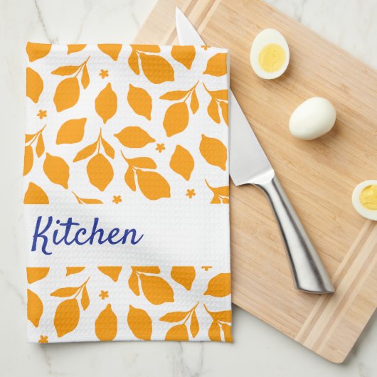 手パーソナライズされた引き黄イタリアンレモン キッチンタオル (四つ折り)