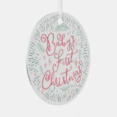 手パーソナライズされた描きスケッチベビーの最初のメタル メタルオーナメント (正面右)