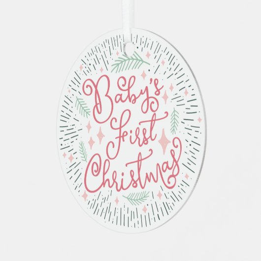 手パーソナライズされた描きスケッチベビーの最初のメタル メタルオーナメント (正面左)