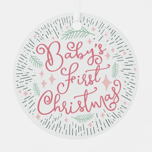 手パーソナライズされた描きスケッチベビーの最初のメタル メタルオーナメント (正面)