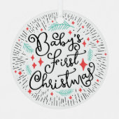 手パーソナライズされた描きスケッチベビーの最初 メタルオーナメント (正面)