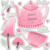 手パーソナライズされた色彩の鮮やかピンクティータイムステッカー シール (正面)