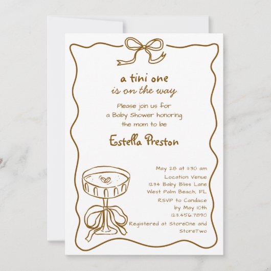 手ファンキーお洒落引きマルティーニ赤ちゃんシャワー 招待状 (正面)