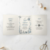 手ファンキーお洒落引きモダンの結婚写真 三つ折り招待状 (内部)