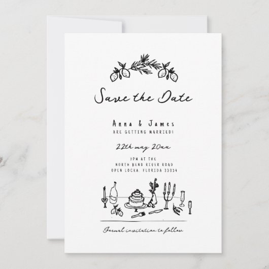 手ファンキー引きお洒落イタリアンの結婚トレンディー 招待状 (正面)