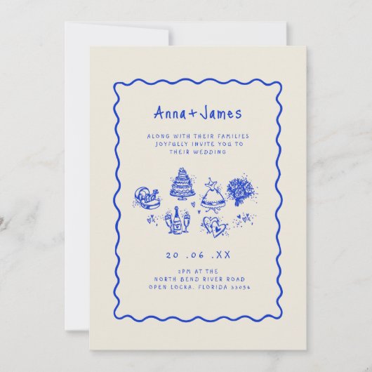 手ファンキー引きお洒落トレンディー結婚カラフル 招待状 (正面)