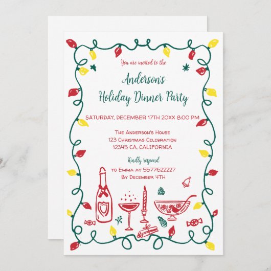 手ファンキー引きクリスマスお洒落パーティー 招待状 (正面/裏面)