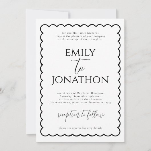 手ファンキー引き波線縁ど結婚の 招待状 (正面)