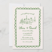 手ファンキー引き緑の手書き結婚の文字 招待状 (正面)