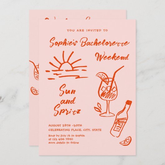 手ファンキー引き落書きレトロバチェロレッテ 招待状 (正面/裏面)