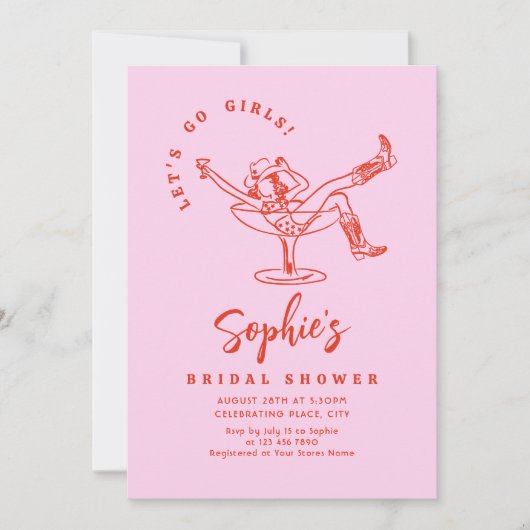 手ファンキー引き落書きレトロブライダルシャワー 招待状 (正面)