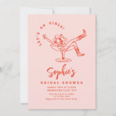 手ファンキー引き落書きレトロブライダルシャワー 招待状 (正面)