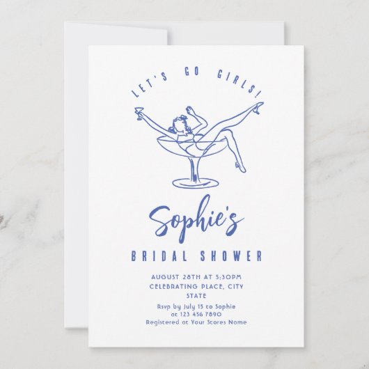 手ファンキー引き落書きレトロブライダルシャワー 招待状 (正面)