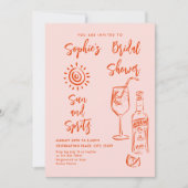 手ファンキー引き落書きレトロブライダルシャワー 招待状 (正面)