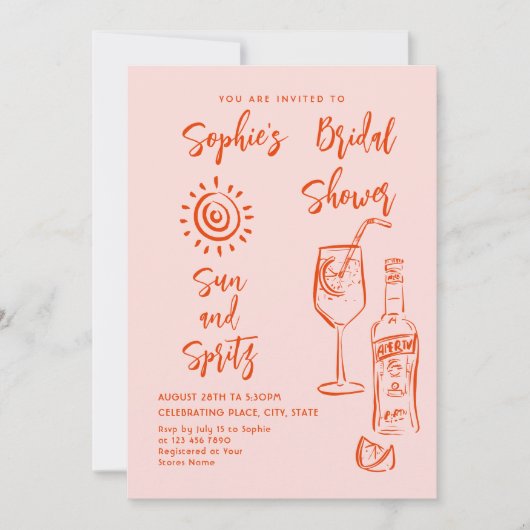 手ファンキー引き落書きレトロブライダルシャワー 招待状 (正面)