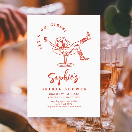 手ファンキー引き落書きレトロブライダルシャワー 招待状