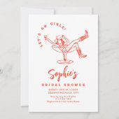 手ファンキー引き落書きレトロブライダルシャワー 招待状 (正面)