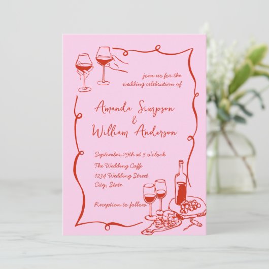 手ファンキー引き落書きレトロ結婚の 招待状 (スタンド正面)