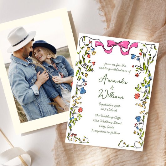 手ファンキー引き落書きレトロ結婚の 招待状