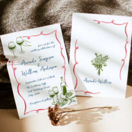 手ファンキー引き落書きレトロ結婚の 招待状