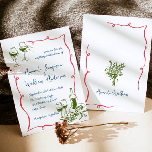 手ファンキー引き落書きレトロ結婚の 招待状