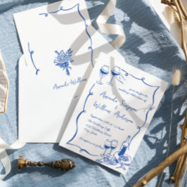 手ファンキー引き落書きレトロ結婚の 招待状