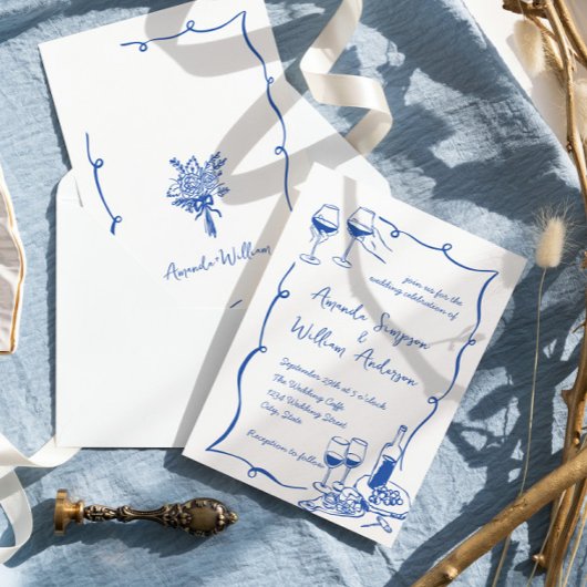 手ファンキー引き落書きレトロ結婚の 招待状