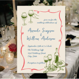 手ファンキー引き落書きレトロ結婚の 招待状