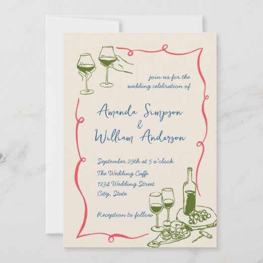 手ファンキー引き落書きレトロ結婚のQRコード 招待状 (正面)