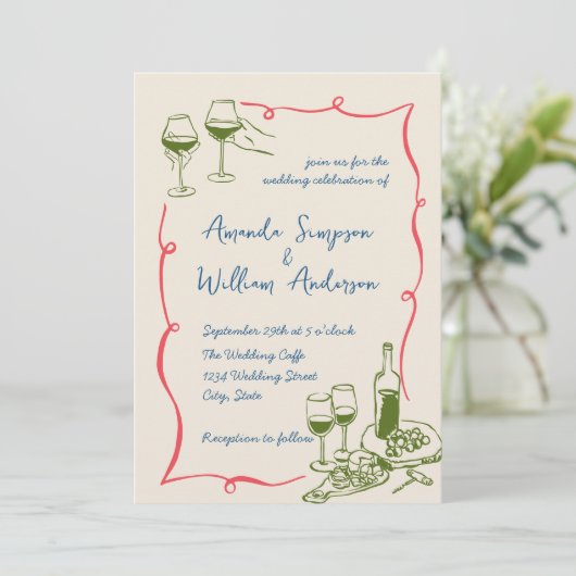 手ファンキー引き落書きレトロ結婚のQRコード 招待状 (スタンド正面)