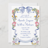 手ファンキー引き落書きレトロ結婚のQRコード 招待状 (正面)