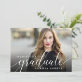手フェミニン文字スクリプト写真卒業 案内状 (スタンド正面)