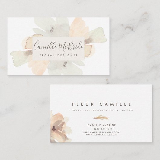 手フェミニン絵を描水彩花模様Bu 名刺 (正面/裏面)