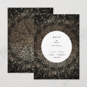 手フォーマルお洒落引き黒と金ゴールド結婚ズ 出欠カード (正面/裏面)