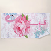 手フラミンゴ色彩の鮮やかモノグラム ビーチタオル (正面)