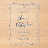 手フランスの描きお洒落ド結婚ル枠 アクリル招待状 (正面)