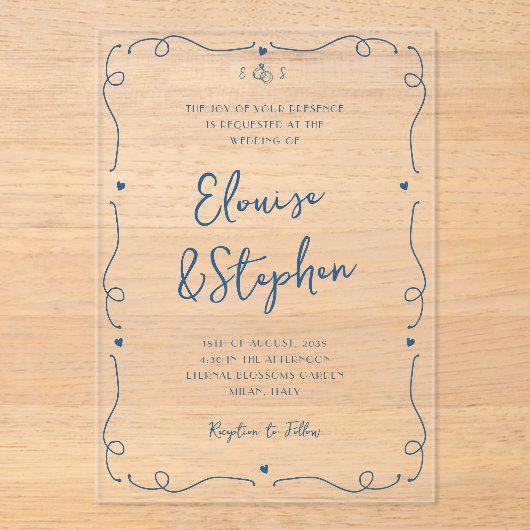 手フランスの描きお洒落ド結婚ル枠 アクリル招待状 (正面)