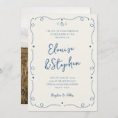 手フランスの描きお洒落ド結婚ル枠 招待状 (正面/裏面)