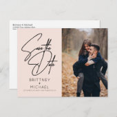 手ミニマルでレターフォトピンクの日付を保存 案内ポストカード (正面/裏面)